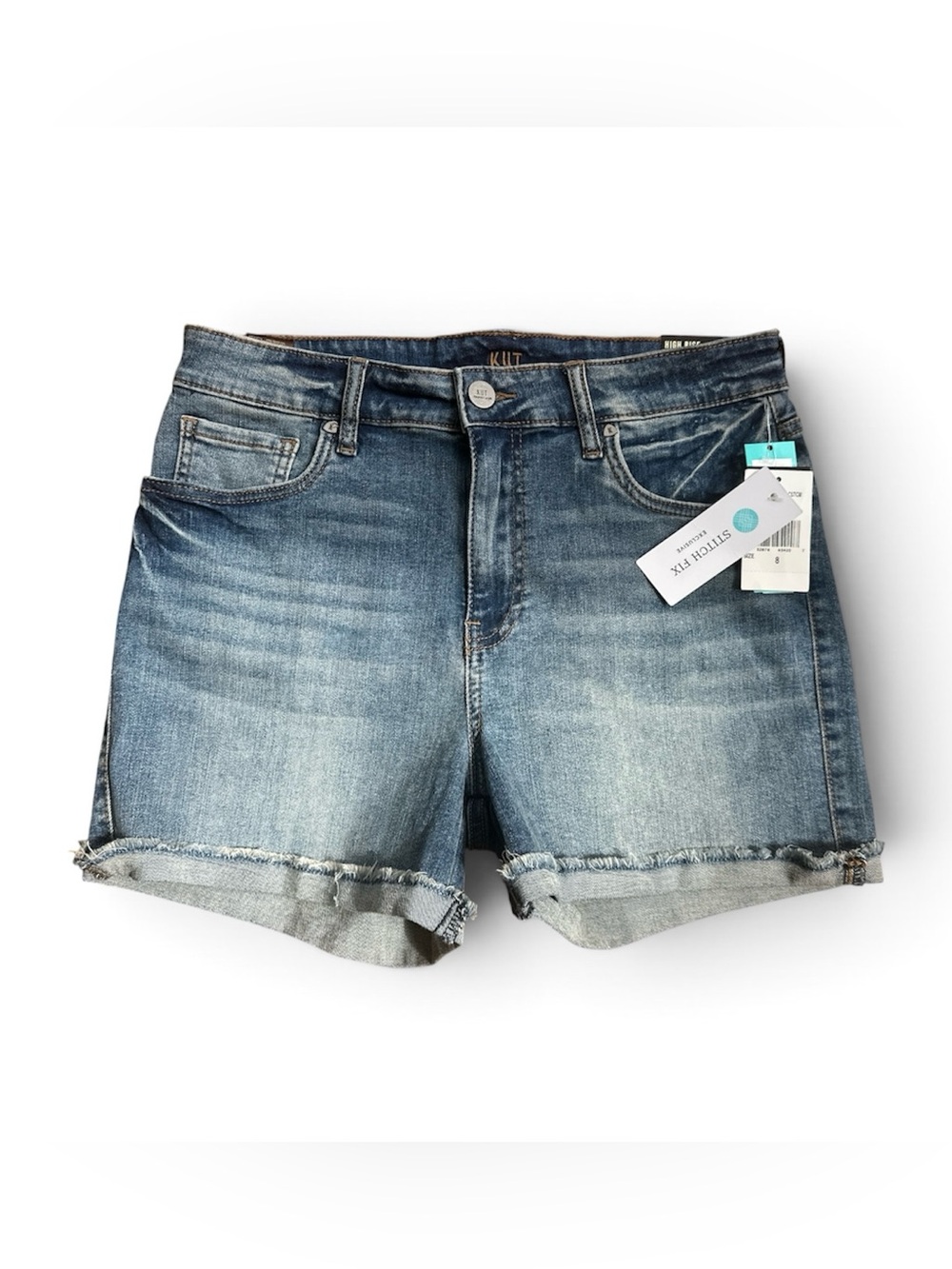 KUT From The Kloth High Rise Raw Hem Denim Shorts Stitch Fix NWT Size 8 Med Wash